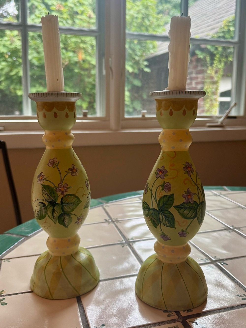 Tracy Porter Hand-Painted wooden Candlesticks (pair)